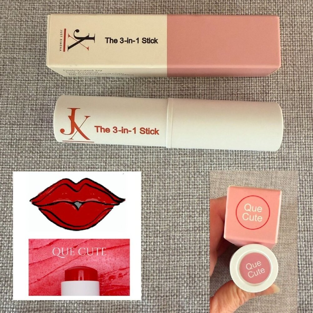 Just Ximena Que Cute 3 In 1 Stick Red Creamy Makeup Lips Cheeks Vegan 7g